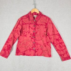 C.L.O.T.H.E.S. Womens Sz M Coral Embroidered  Jacket Cotton Boho Sequins